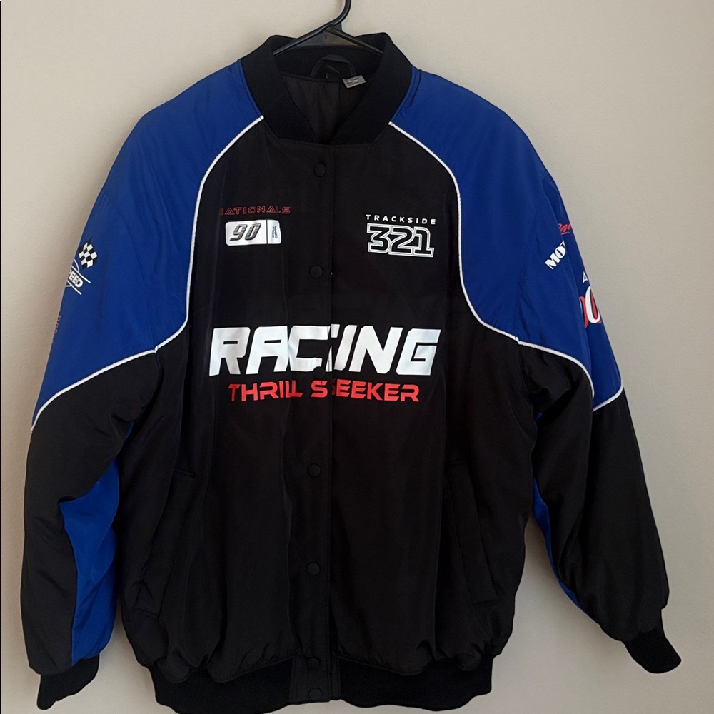 H&M Black and Blue Racing Bomber Jacket